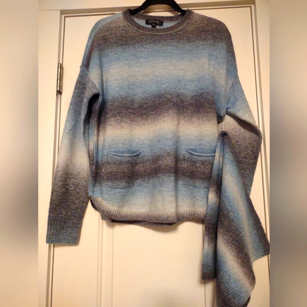 CHARLIE B Blue and Gray Ombré Crew Neck Sweater